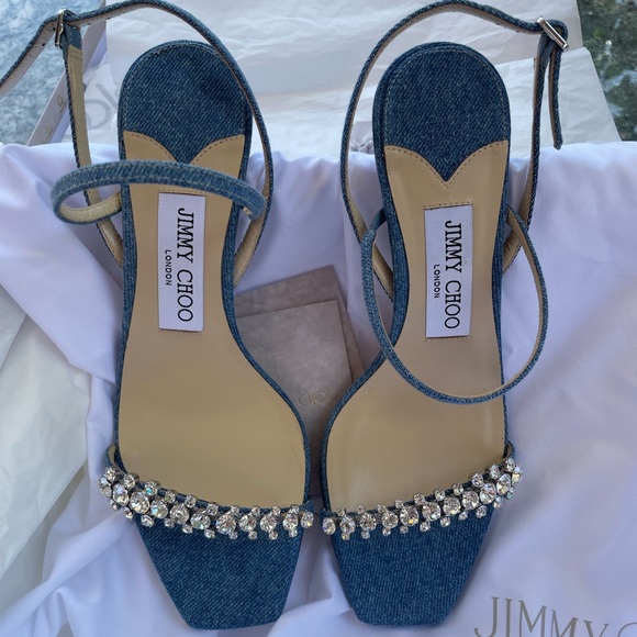 Jimmy Choo embellished denim sandals - Picture 1 of 6